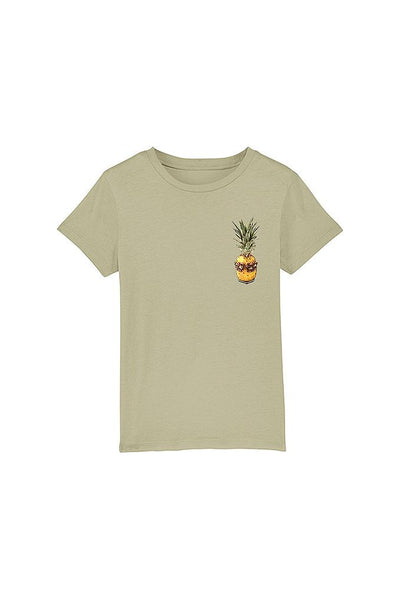 Sage green Kids Cool Pineapple Crew Neck T-Shirt, 100% organic cotton, for girls & for boys