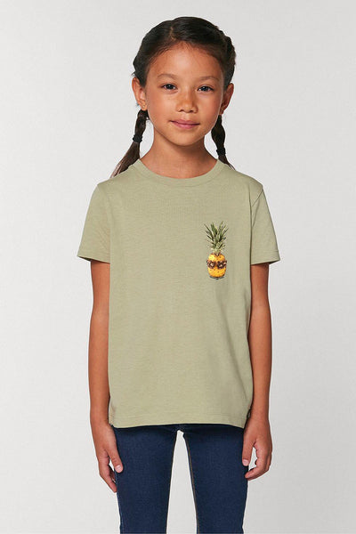 Sage green Kids Cool Pineapple Crew Neck T-Shirt, 100% organic cotton, for girls & for boys