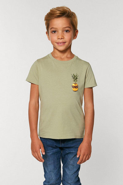 Sage green Kids Cool Pineapple Crew Neck T-Shirt, 100% organic cotton, for girls & for boys