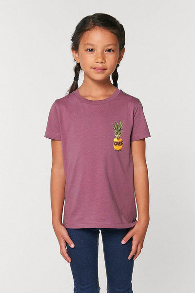 Purple Kids Cool Pineapple Crew Neck T-Shirt, 100% organic cotton, for girls & for boys