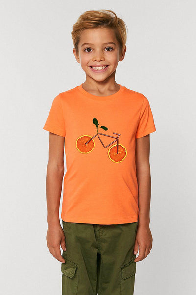 Orange Kids Orange Bicycle Graphic T-Shirt, 100% organic cotton, for girls & for boys