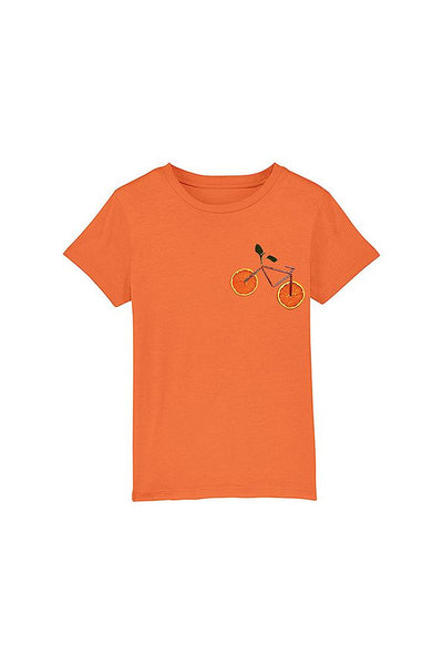 Orange Kids Orange Bicycle Crew Neck T-Shirt, 100% organic cotton, for girls & for boys