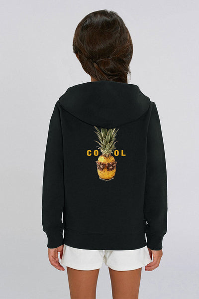Black Kids Zip Hoodie Cool Back Print, Medium-weight, from organic cotton blend, for girls & for boys