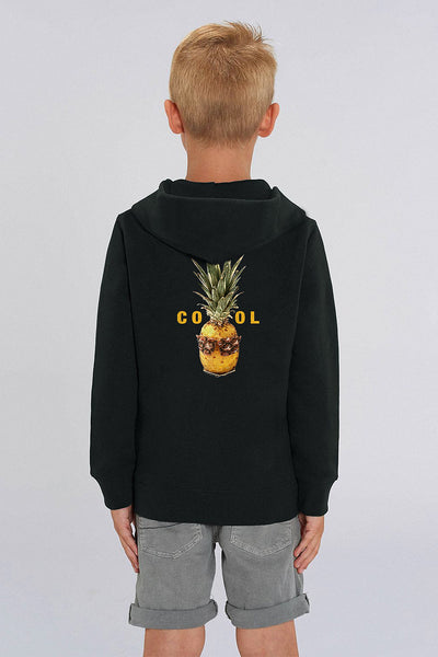 Black Kids Zip Hoodie Cool Back Print, Medium-weight, from organic cotton blend, for girls & for boys