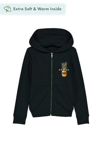Black Kids Cool Graphic Zip Up Hoodie, Medium-weight, from organic cotton blend, for girls & for boys