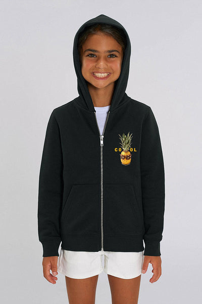 Black Kids Cool Graphic Zip Up Hoodie, Medium-weight, from organic cotton blend, for girls & for boys 