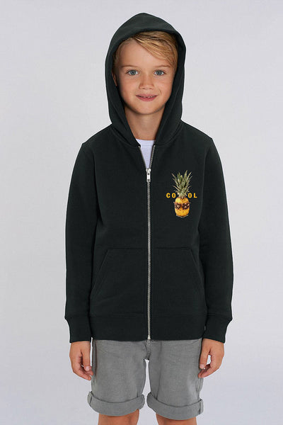 Black Kids Cool Graphic Zip Up Hoodie, Medium-weight, from organic cotton blend, for girls & for boys