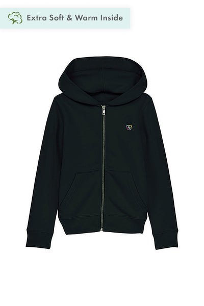 Black Kids Embroidered Logo Zip Hoodie, Medium-weight, from organic cotton blend, for girls & for boys