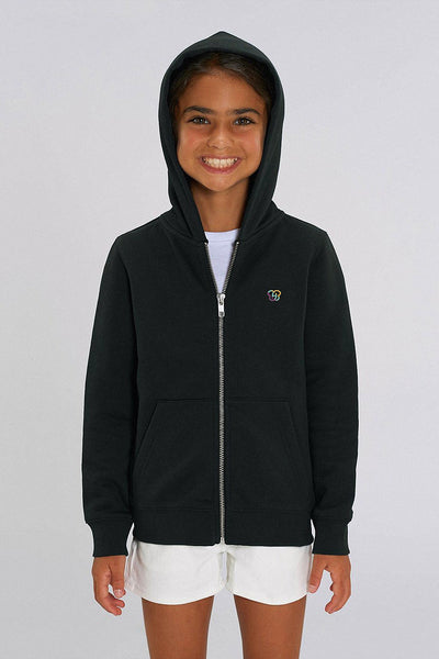 Black Kids Embroidered Logo Zip Hoodie, Medium-weight, from organic cotton blend, for girls & for boys