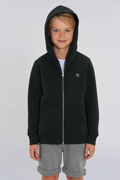 Black Kids Embroidered Logo Zip Hoodie, Medium-weight, from organic cotton blend, for girls & for boys
