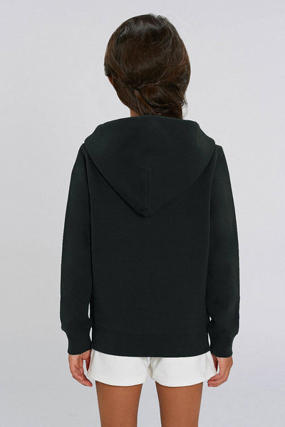 Black Kids Embroidered Logo Zip Hoodie, Medium-weight, from organic cotton blend, for girls & for boys