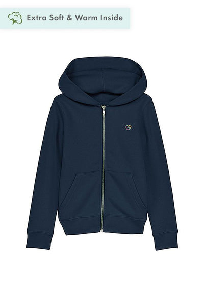 Navy Kids Embroidered Logo Zip Hoodie, Medium-weight, from organic cotton blend, for girls & for boys