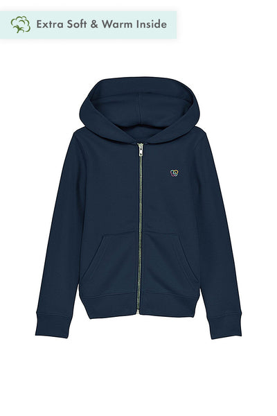 Navy Kids Embroidered Logo Zip Hoodie, Medium-weight, from organic cotton blend, for girls & for boys