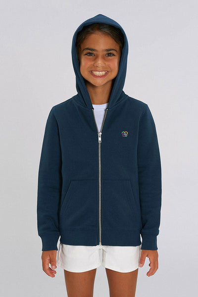 Navy Kids Embroidered Logo Zip Hoodie, Medium-weight, from organic cotton blend, for girls & for boys