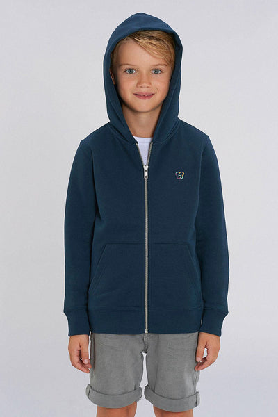 Navy Kids Embroidered Logo Zip Hoodie, Medium-weight, from organic cotton blend, for girls & for boys