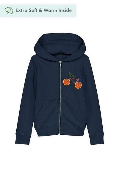 Navy Kids Orange Bicycle Zip Up Hoodie, Medium-weight, from organic cotton blend, for girls & for boys
