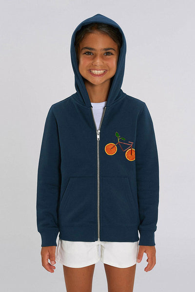 Navy Kids Orange Bicycle Zip Up Hoodie, Medium-weight, from organic cotton blend, for girls & for boys