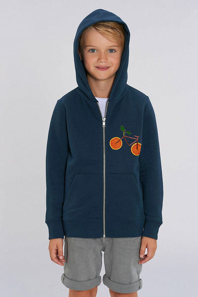Navy Kids Orange Bicycle Zip Up Hoodie, Medium-weight, from organic cotton blend, for girls & for boys