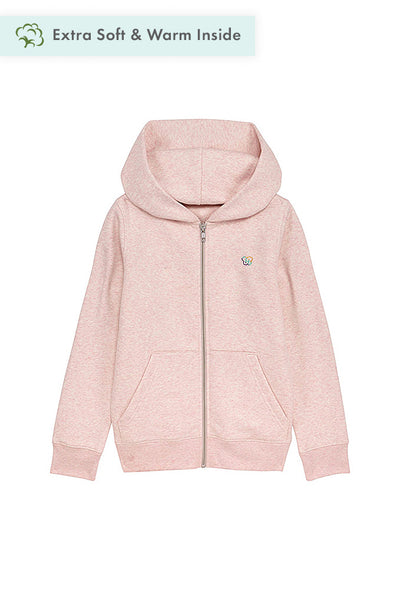 Light Pink Kids Zip Hoodie Love Heart Back Print, Medium-weight, from organic cotton blend, for girls & for boys