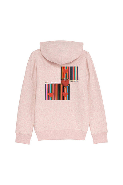 Light Pink Kids Zip Hoodie Love Heart Back Print, Medium-weight, from organic cotton blend, for girls & for boys
