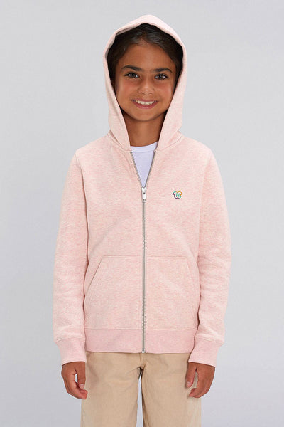 Light Pink Kids Zip Hoodie Love Heart Back Print, Medium-weight, from organic cotton blend, for girls & for boys