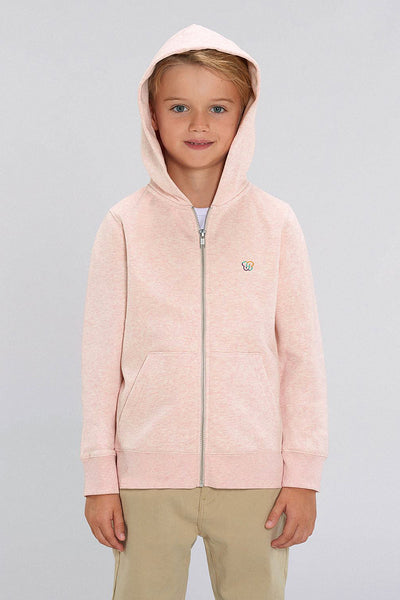 Light Pink Kids Zip Hoodie Love Heart Back Print, Medium-weight, from organic cotton blend, for girls & for boys