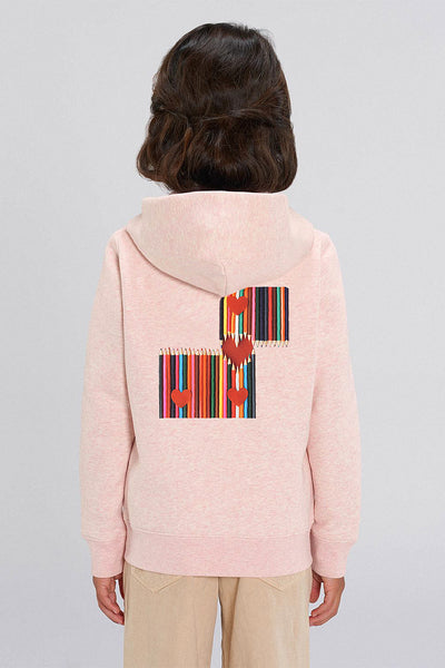 Light Pink Kids Zip Hoodie Love Heart Back Print, Medium-weight, from organic cotton blend, for girls & for boys