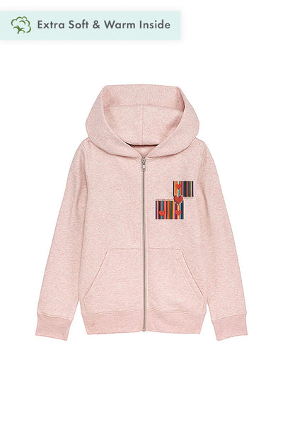 Light Pink Kids Love Heart Zip Up Hoodie, Medium-weight, from organic cotton blend, for girls & for boys