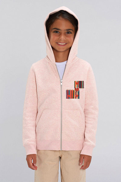 Light Pink Kids Love Heart Zip Up Hoodie, Medium-weight, from organic cotton blend, for girls & for boys