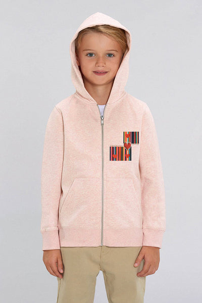 Light Pink Kids Love Heart Zip Up Hoodie, Medium-weight, from organic cotton blend, for girls & for boys