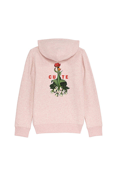 Light Pink Girls Zip Hoodie Cute Back Print, Medium-weight, from organic cotton blend