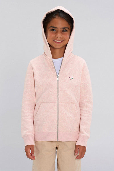 Light Pink Girls Zip Hoodie Cute Back Print, Medium-weight, from organic cotton blend