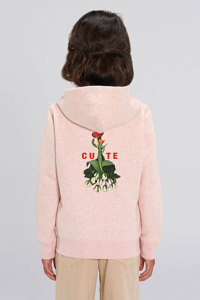 Light Pink Girls Zip Hoodie Cute Back Print, Medium-weight, from organic cotton blend