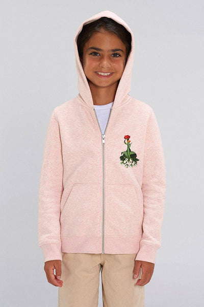 Light Pink Girls Cute Floral Zip Up Hoodie, Medium-weight, from organic cotton blend