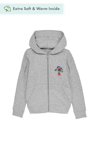 Grey Girls Donut Flowers Zip Up Hoodie, Medium-weight, from organic cotton blend