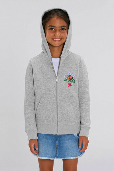 Grey Girls Donut Flowers Zip Up Hoodie, Medium-weight, from organic cotton blend
