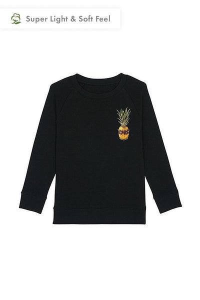 Black Kids Cool Pineapple Sweatshirt, Medium-weight, from organic cotton blend, for girls & for boys