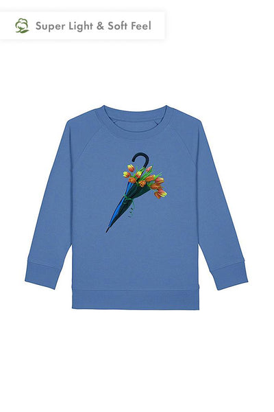 Blue Kids Blooming Umbrella Sweatshirt, Medium-weight, from organic cotton blend, for girls & for boys