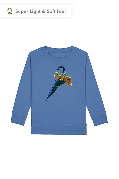 Blue Kids Blooming Umbrella Sweatshirt, Medium-weight, from organic cotton blend, for girls & for boys