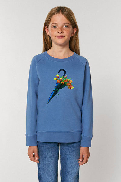 Blue Kids Blooming Umbrella Sweatshirt, Medium-weight, from organic cotton blend, for girls & for boys