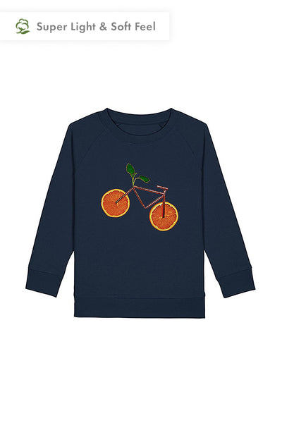 Navy Kids Orange Bicycle Graphic Sweatshirt, Medium-weight, from organic cotton blend, for girls & for boys