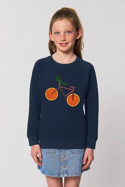 Navy Kids Orange Bicycle Graphic Sweatshirt, Medium-weight, from organic cotton blend, for girls & for boys