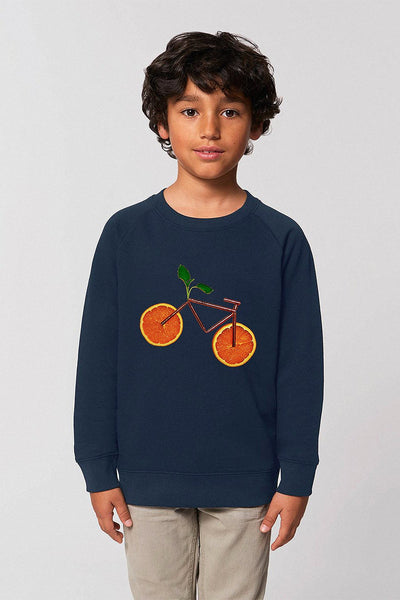 Navy Kids Orange Bicycle Graphic Sweatshirt, Medium-weight, from organic cotton blend, for girls & for boys
