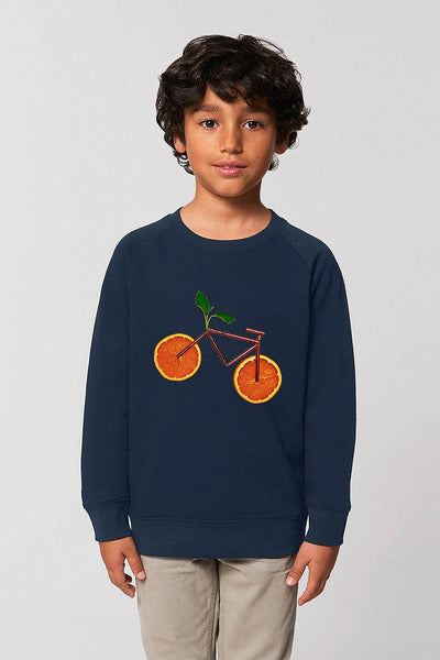 Navy Kids Orange Bicycle Graphic Sweatshirt, Medium-weight, from organic cotton blend, for girls & for boys