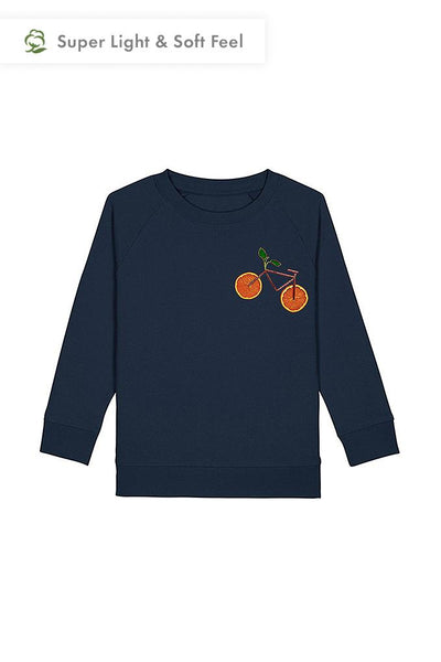 Navy Kids Orange Bicycle Sweatshirt, Medium-weight, from organic cotton blend, for girls & for boys