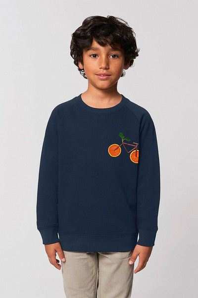 Navy Kids Orange Bicycle Sweatshirt, Medium-weight, from organic cotton blend, for girls & for boys