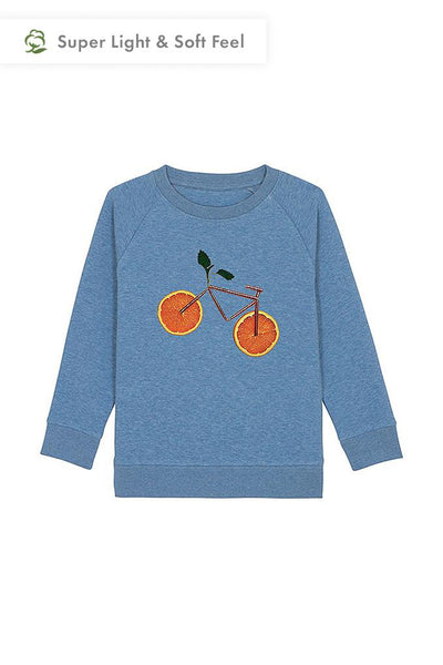 Blue Kids Orange Bicycle Graphic Sweatshirt, Medium-weight, from organic cotton blend, for girls & for boys