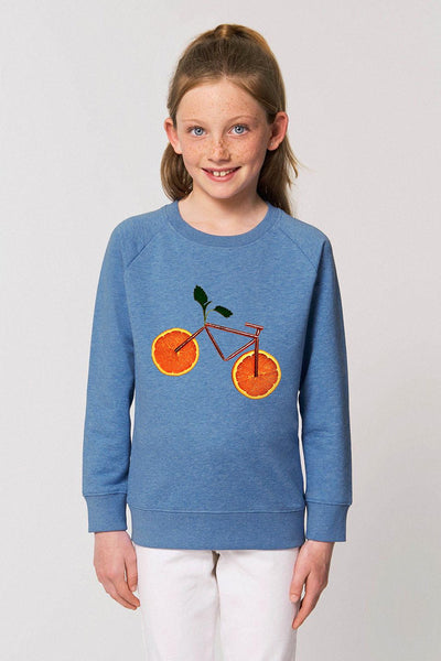 Blue Kids Orange Bicycle Graphic Sweatshirt, Medium-weight, from organic cotton blend, for girls & for boys