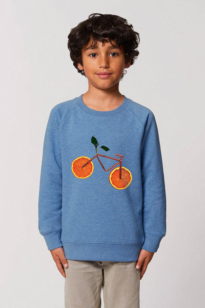 Blue Kids Orange Bicycle Graphic Sweatshirt, Medium-weight, from organic cotton blend, for girls & for boys