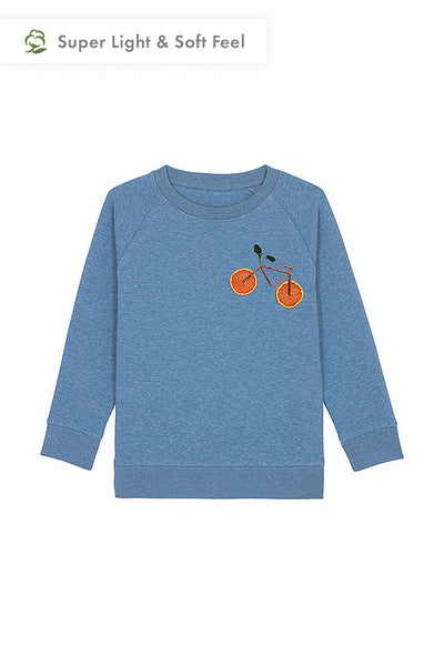 Blue Kids Orange Bicycle Sweatshirt, Medium-weight, from organic cotton blend, for girls & for boys